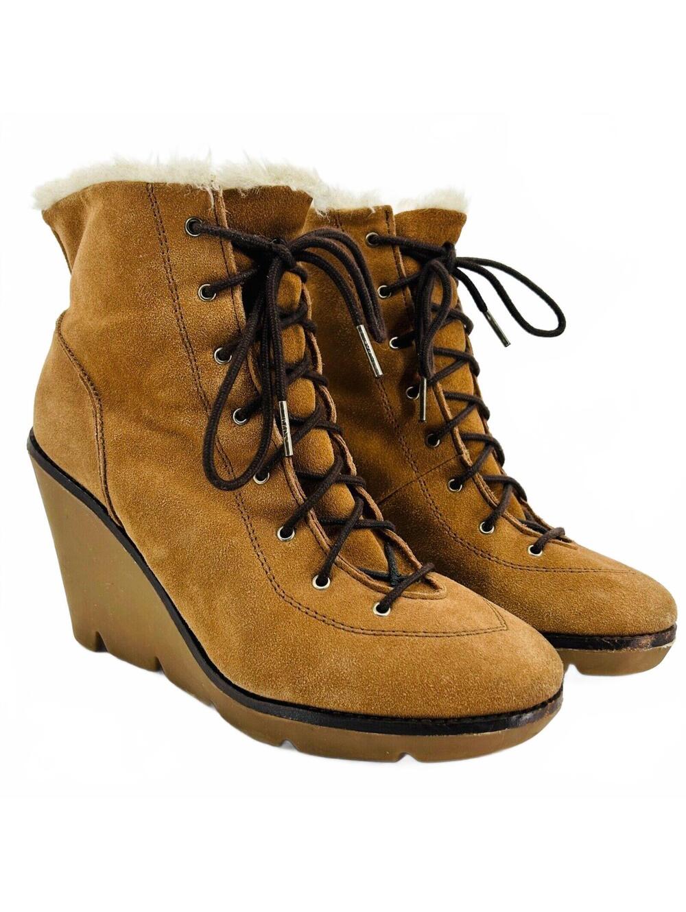 Vintage Y2K Michael Kors Tan Suede Wedge Ankle Boots